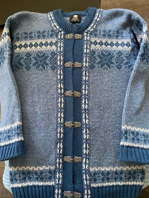 Fjord Fashion Nordic Fair Isle Wool Coat Womens 40 Clasp Blue EUC - Image 1 of 4