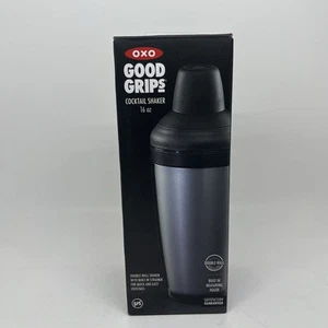 OXO GOOD GRIPS DOUBLE WALL COCKTAIL SHAKER 16 OZ STAINLESS STEEL STRAINER NEW - Picture 1 of 5