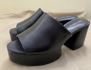 Vince Camuto Black Leather Feshania Platform Block Heel Mule Sandal Slides 7.5 - Picture 1 of 7