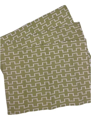 Juego de manteles individuales West Elm verde blanco geométrico llave griega moldeado dental 19x13 Foto 1 de 4