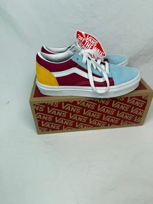 Vans Old Skool Retro Rainbow Multi Red Pastel Blue Yellow Suede Big Kid Size 2.5 - Image 1 of 4