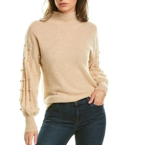 Scott And Scott London Bommelärmel Kaschmir Pullover Rollkragen Beige Größe L - Bild 1 von 12