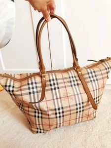 Burberry Salisbury Tartan Beige Brown Leather Double Handle Shoulder Handbag - Picture 1 of 21