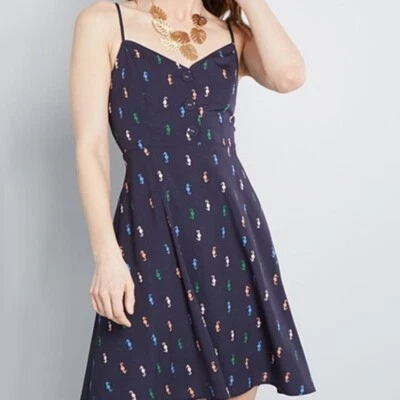 Women's Blue ModCloth Navy Seahorse Living Lightheartedly Sleeveless Fit & Fl... - Image 1 of 4