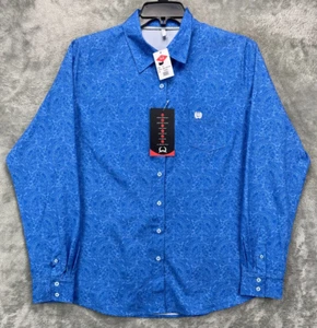 NWT Cinch Men's Arenaflex Shirt XL Blue Paisley Performance Tech - Picture 1 of 10