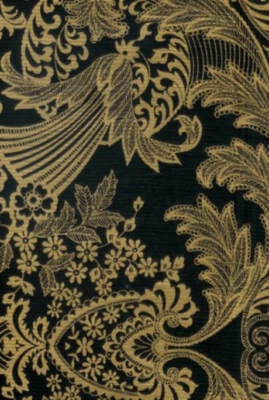 Oilcloth Fabric Paradise Lace Gold on Black Pattern Sold in Yard or Bolt - Image 1 of 2