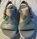 Fitflop Loosh - Leather Cross Slide Sandals - Bay Green Size 5 - Ex Display