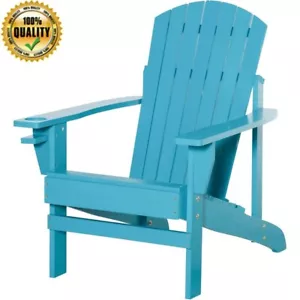 Wooden Adirondack Chair Outdoor Patio Chairs W/ Cup Holder Weather Resistant New - Picture 1 of 9