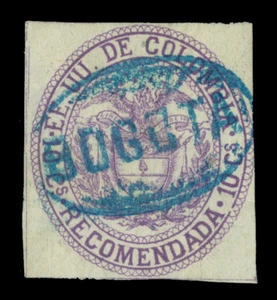 COLOMBIA 1881 Registration Stamp - EAGLE 10c violet  Scott F7 used VF  "BOGOTA" - Picture 1 of 2
