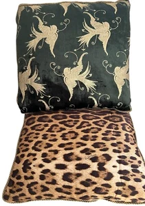 Roberto Cavalli Pillow Square Cushions Silk Velvet Birds Leopard Black Gold New - Picture 1 of 24