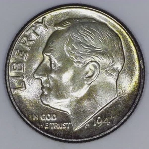 ~VINTAGE AMERICAN SILVER~ 1947-D US Roosevelt Dime 90% Silver 10c BU-GEM h857 - Picture 1 of 2