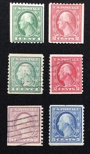 US Sc# 441 442 443 444 445 & 447 - Perf 10 Flat Plate Coils 1914 Short Set Lot - Picture 1 of 9