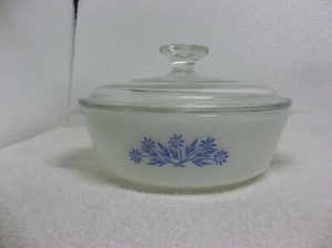 Anchor hocking blue cornflower on white 1 Quart casserole dish with lid #436 VG - Picture 1 of 4