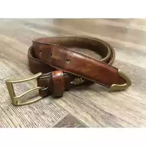 VINTAGE E. Magrath Brass Cap Western Cowboy Brown Leather Belt - sz 40 - Picture 1 of 8