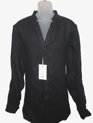 Murano Mens Long Sleeve Shirt TALL LT Black Baird McNutt Linen Band Collar NWT - Image 1 of 4