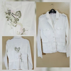 LADIES WHITE BUTTON FRONT POCKETS WITH BACK DESIGM - SIZE UK MEDIUM - Picture 1 of 9