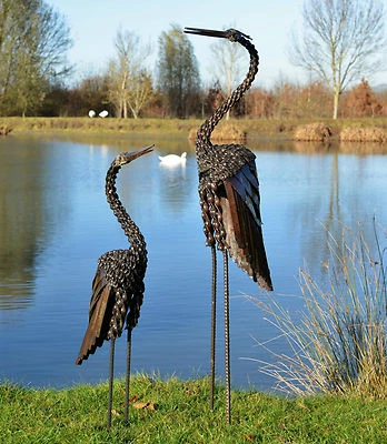 Metal Heron Twisted Garden Ornament Sculpture Art - Handmade Recycled Metal Bird - Image 1 of 4
