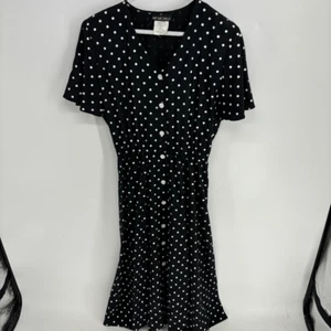 My Michelle Maxi Womens Black White Vtg Polka Dot Short Sleeve button Dress 6p - Picture 1 of 6