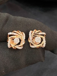 0,48 Cts Rotondo Naturale Diamanti Trifoglio Borchie Orecchini In 14ct Oro rosa - Foto 1 di 10