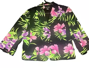 Rafaella Blazer Womens Size 6 Black Floral Button Boho Career Office Preppy - Picture 1 of 10