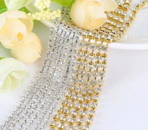 10 yardas Cadena de Cristal Estrás Plata/Dorado Artesanía Borde Hágalo usted mismo Personalizada SS6~SS38 - Imagen 1 de 15