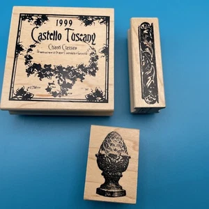 CLUB SCRAP Wood RUBBER STAMP Lot, Tuscany Chianti Wine Artichoke Finial Decor - Picture 1 of 4