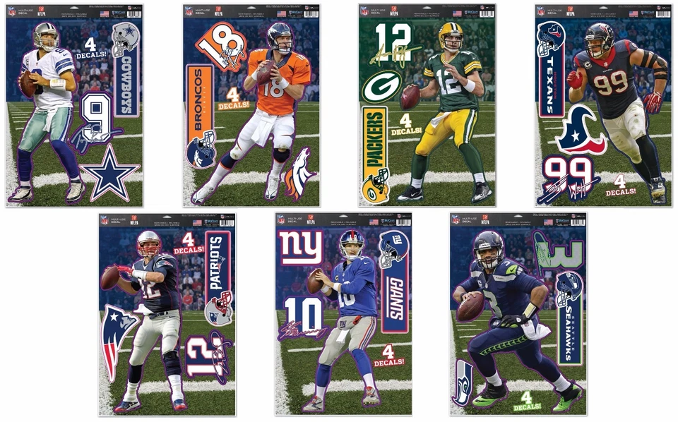 NFL Equipos Surtidos Jugadores Wincraft 11" X 17" 4 Calcomanías Despegables Multiusos ¡NUEVO! Foto 1 de 1