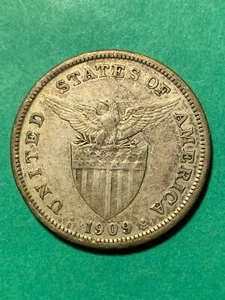 US PHILIPPINES ONE PESO 1909-S BETTER DATE #122 - Picture 1 of 2