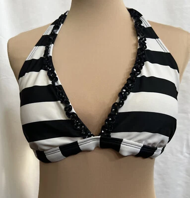 Top de bikini Sonoma blanco y negro a rayas con volantes para mujer talla 14 ¡EXCELENTE ESTADO USADO! Foto 1 de 4