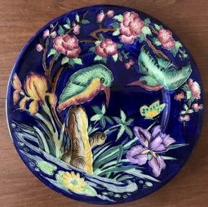Maling Ware England 11” Hummingbird Bird Flowers Cobalt Blue Plate EUC - Picture 1 of 4
