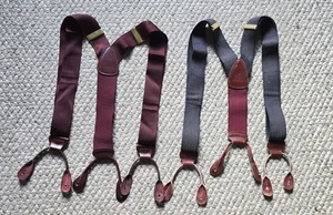 LOT OF 2 Trafalgar Suspenders Leather Button Braces Maroon/Grey Onesize  - Picture 1 of 4