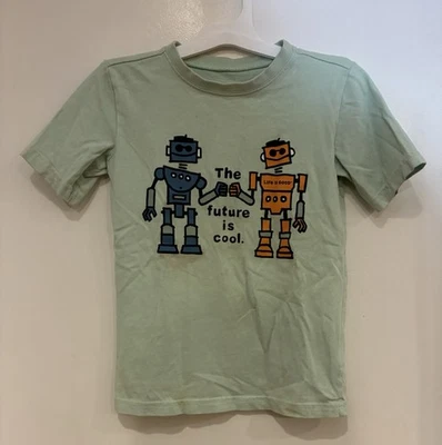 Camisa trituradora Life Is Good Kids niños robots 100 % algodón manga corta verde tendido XS Foto 1 de 4