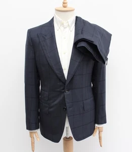 Men's TOM FORD Shelton Wool Check 2-Piece Suit Jacket Blazer Pants Navy 50 US40 - Picture 1 of 22