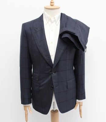 Men's TOM FORD Shelton Wool Check 2-Piece Suit Jacket Blazer Pants Navy 50 US40 - Image 1 of 4