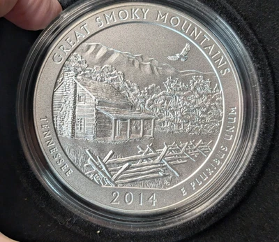 2014 America The Beautiful 5oz Silver Great Smoky Mountains Uncirculated Coins - Image 1 of 4
