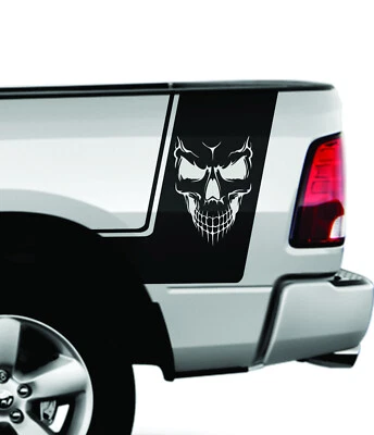 Skull Graphics For Dodge Ram 1500 Vinyl Stripe, Side Decal, Racing Sticker x2 Foto 1 de 4