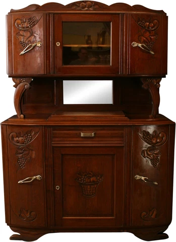 1920 Art Deco Buffet French Carved Oak Grapes Fruit, MidCentury Modern Cover