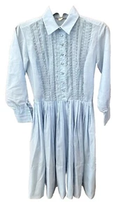 Laiglon Baby Blue Dress Vintage Fit Flare 3/5 Sleeve Button 10 Bust 32Waist 26” - Picture 1 of 9