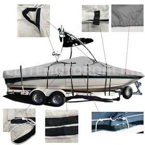 Deluxe 24' V-Hull Fishing Tournament w/Ski Wakeboard Tower Heavy duty Boat Cover - Picture 1 of 5