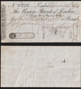 1874 THE UNION BANK of LONDON, No2 Princes St, Mansion House Branch CHEQUE - Picture 1 of 1