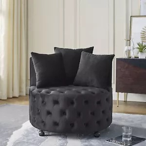 Velvet Upholstered Accent Chair Sofa Lounge Club Round Chair Living Room Black - Picture 1 of 9
