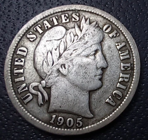 1905-O"micro o" Silver Barber Dime~scarce variety in a tough grade~F-VF Cover