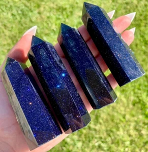 Blue Goldstone Hexagonal Tower Point Obelisk Healing Crystal Mineral Specimens - Picture 1 of 4