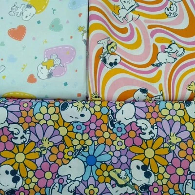 3 Snoopy Fat Quarters Quilting Fabric 45cm x 55cm Dogs Cotton Woodstock Retro - image 1 of 4