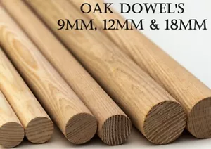 297mm (12") Oak Dowel Hardwood 9,12,18mm Diameter Trade & Craft Oak Dowels - Picture 1 of 3