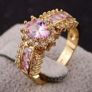 Popular Size 8 Pink Topaz 18K Gold Filled Emerald Cut Wedding Rings For Women