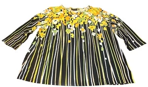 Bob Mackie Wearable Art Top Yellow Black Floral Print Colorful Shirt Size XL - Picture 1 of 6