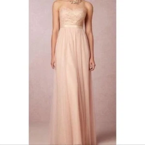 JENNY YOO Tulle Strapless Maxi Dress Floral Lace Gold Flecked Bodice Sweetheart - Picture 1 of 11