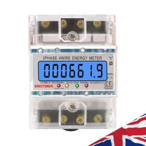 Din Rail Electric Energy Meter 3 Phase 4 Wires KWh Meter 50/60HZ 100A for Indoor - Picture 1 of 8