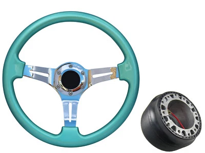 Volante TS cromado verde como nuevo + kit Boss para PROTON 006 - Imagen 1 de 4